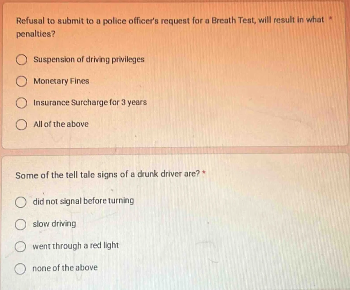 refusal to submit to a police officers request for a breath test, will …