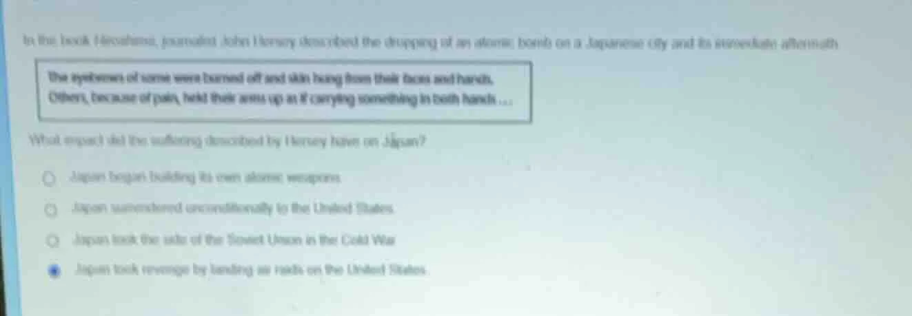 in the book hiroshima, journalist john hersey described the dropping of…