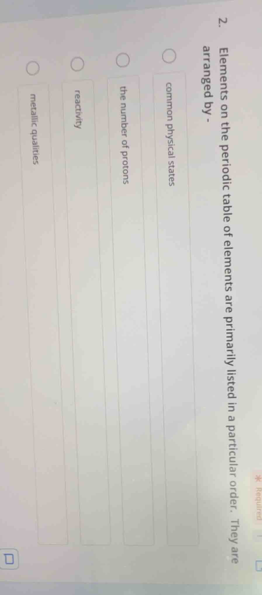 2. elements on the periodic table of elements are primarily listed in a…