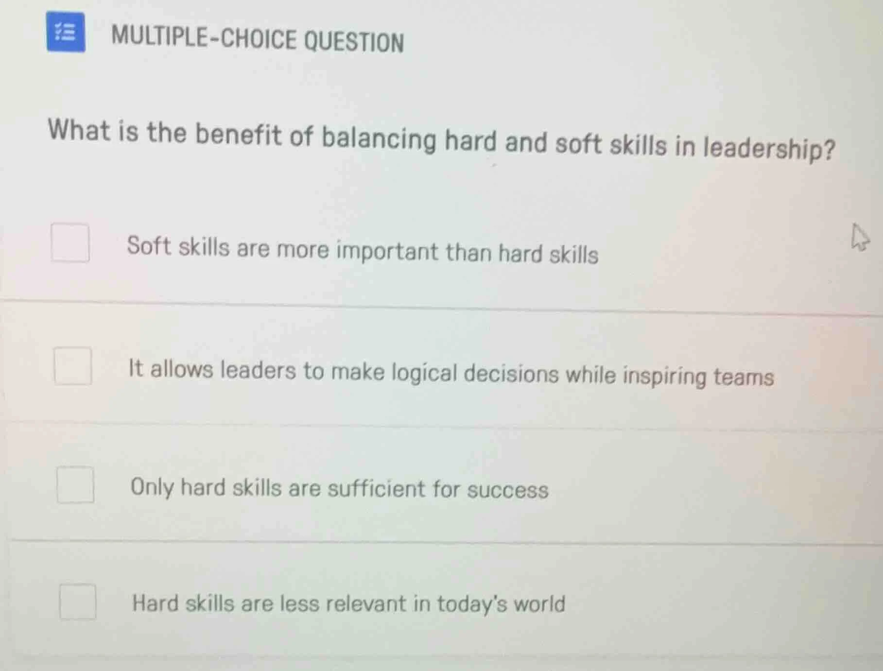 multiple-choice question what is the benefit of balancing hard and soft…