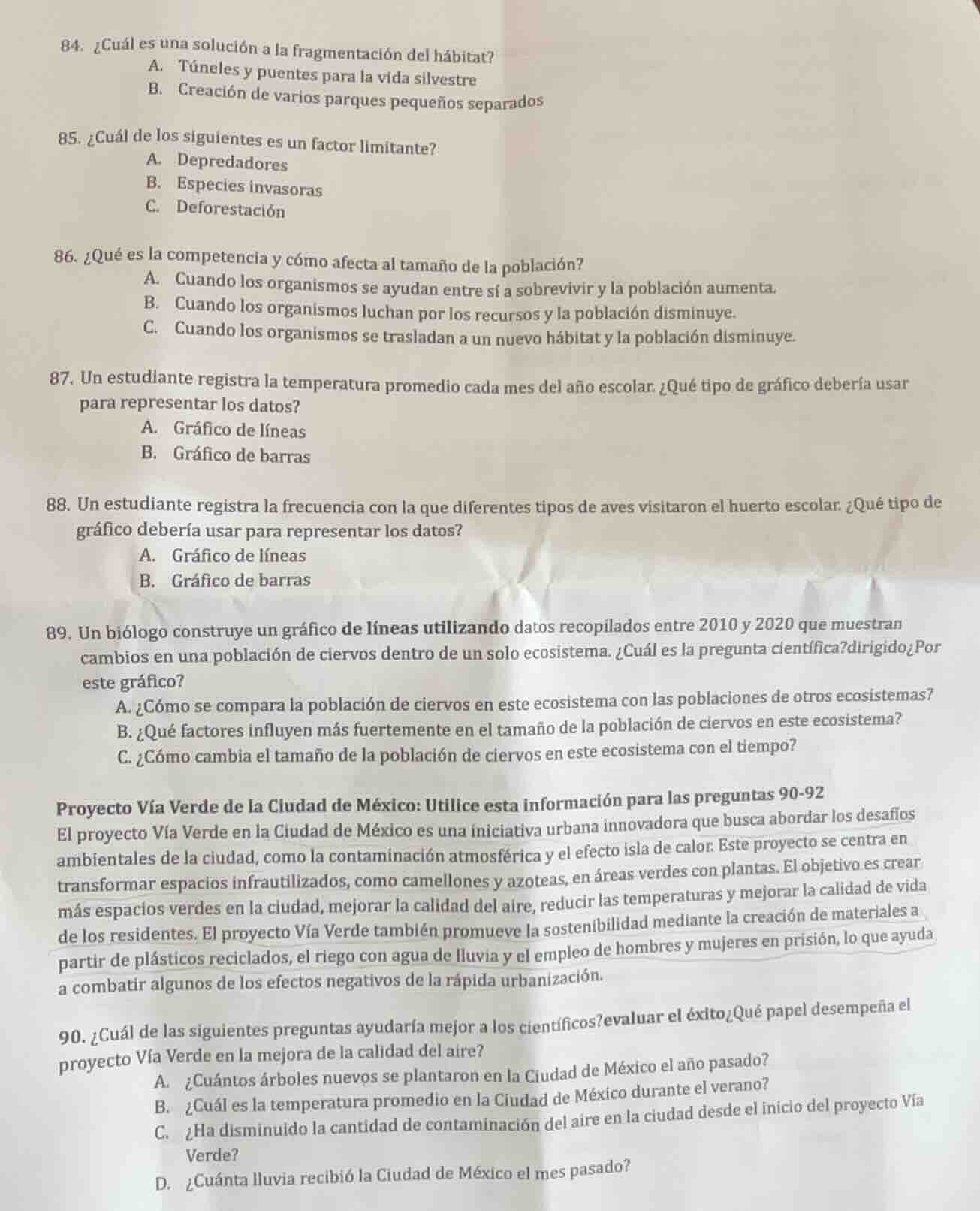 84. ¿cuál es una solución a la fragmentación del hábitat? a. túneles y …