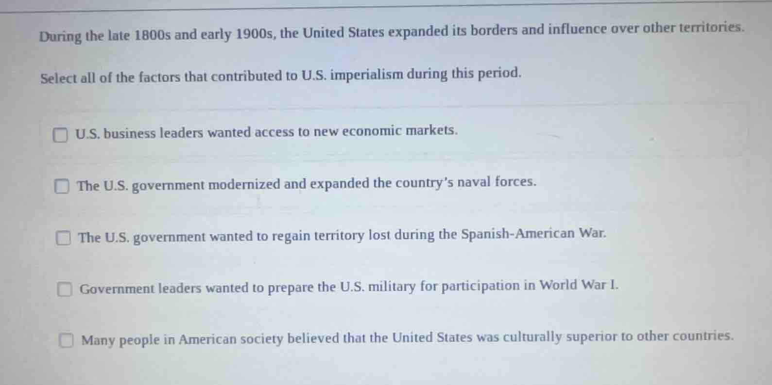 during the late 1800s and early 1900s, the united states expanded its b…