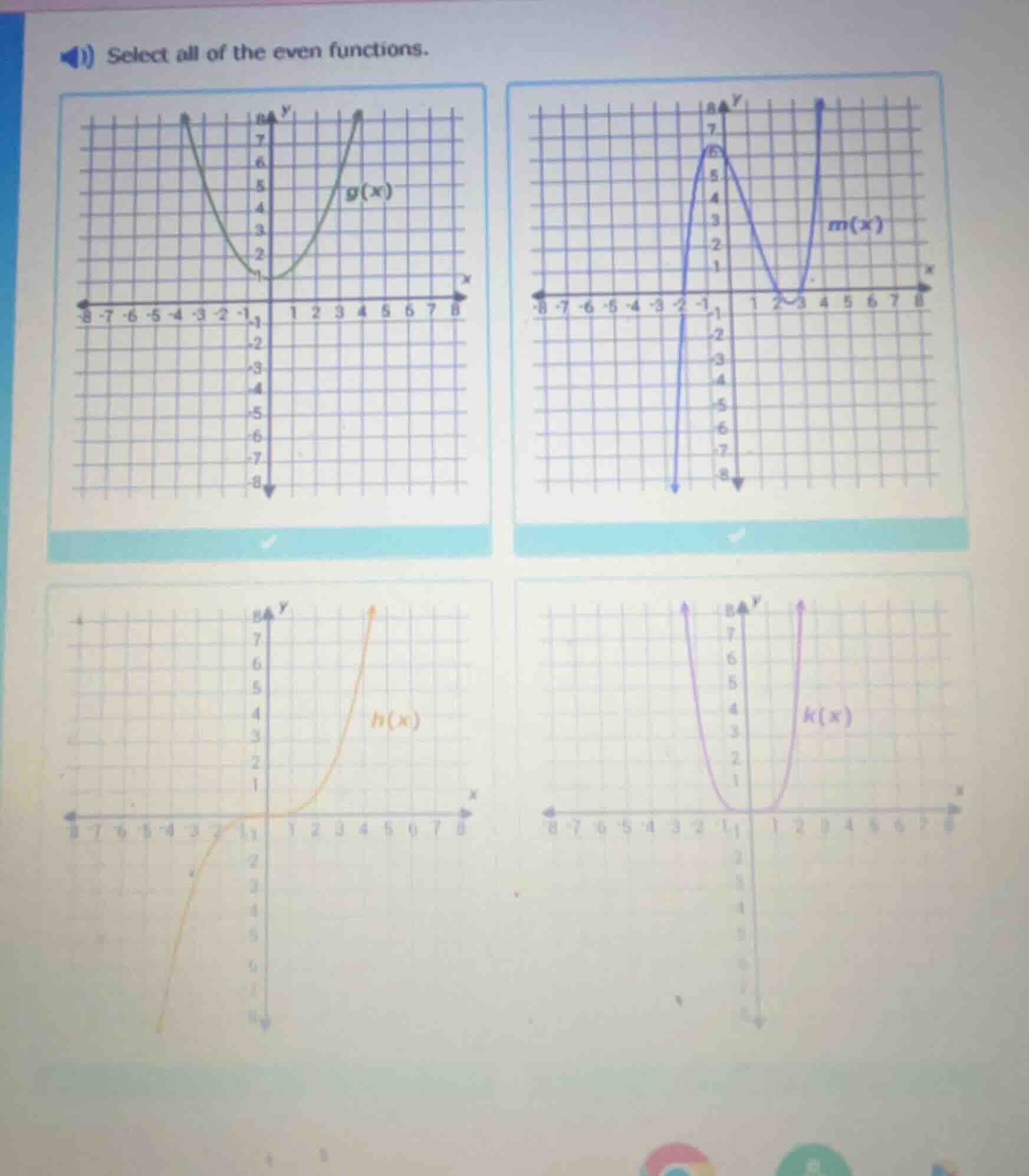 select all of the even functions.