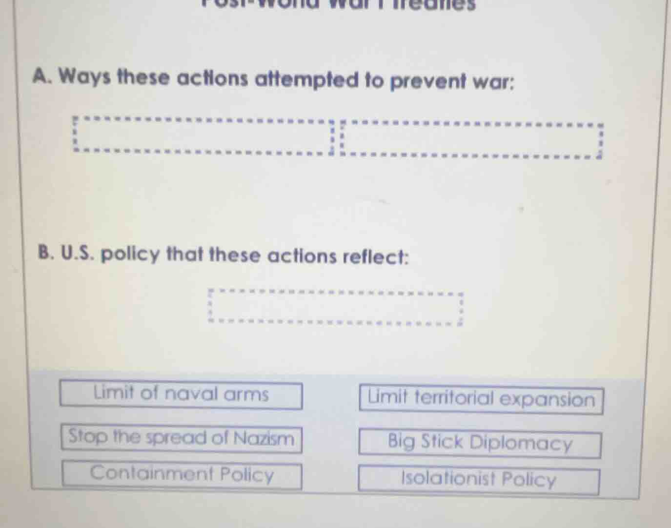 post-world war i treaties a. ways these actions attempted to prevent wa…