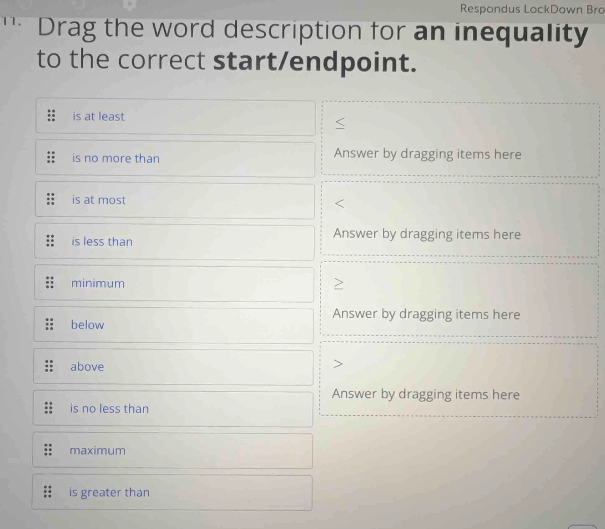 11. drag the word description for an inequality to the correct start/en…