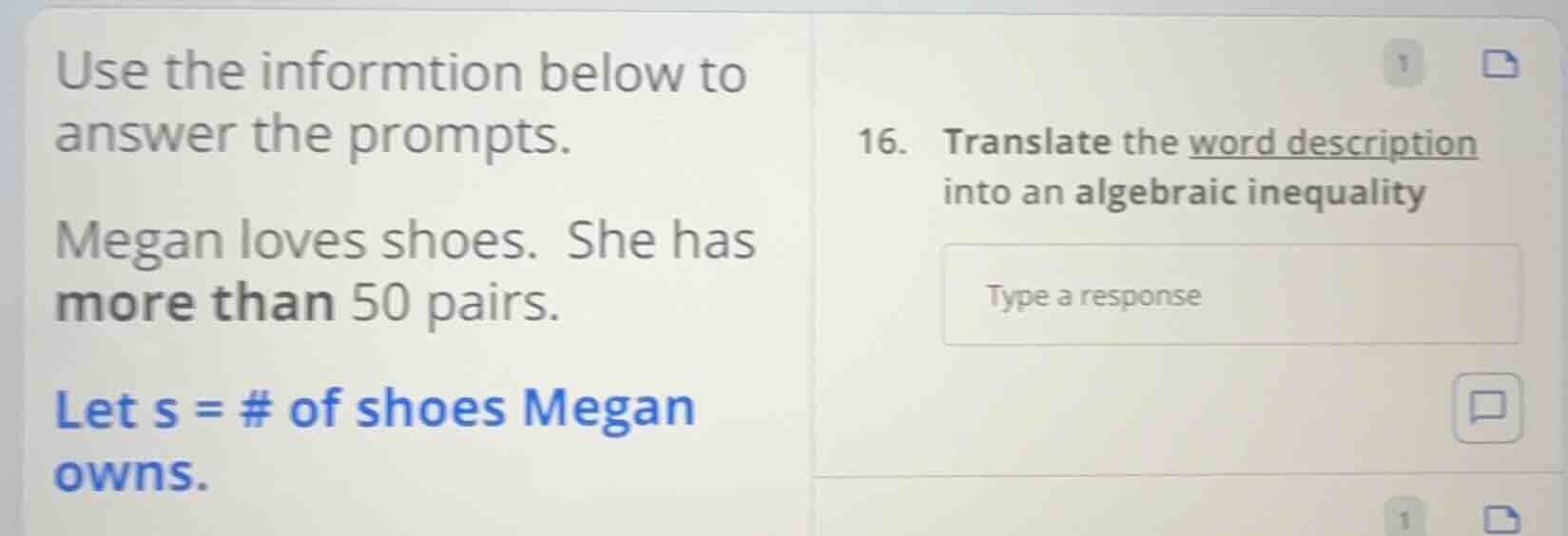 use the informtion below to answer the prompts. megan loves shoes. she …