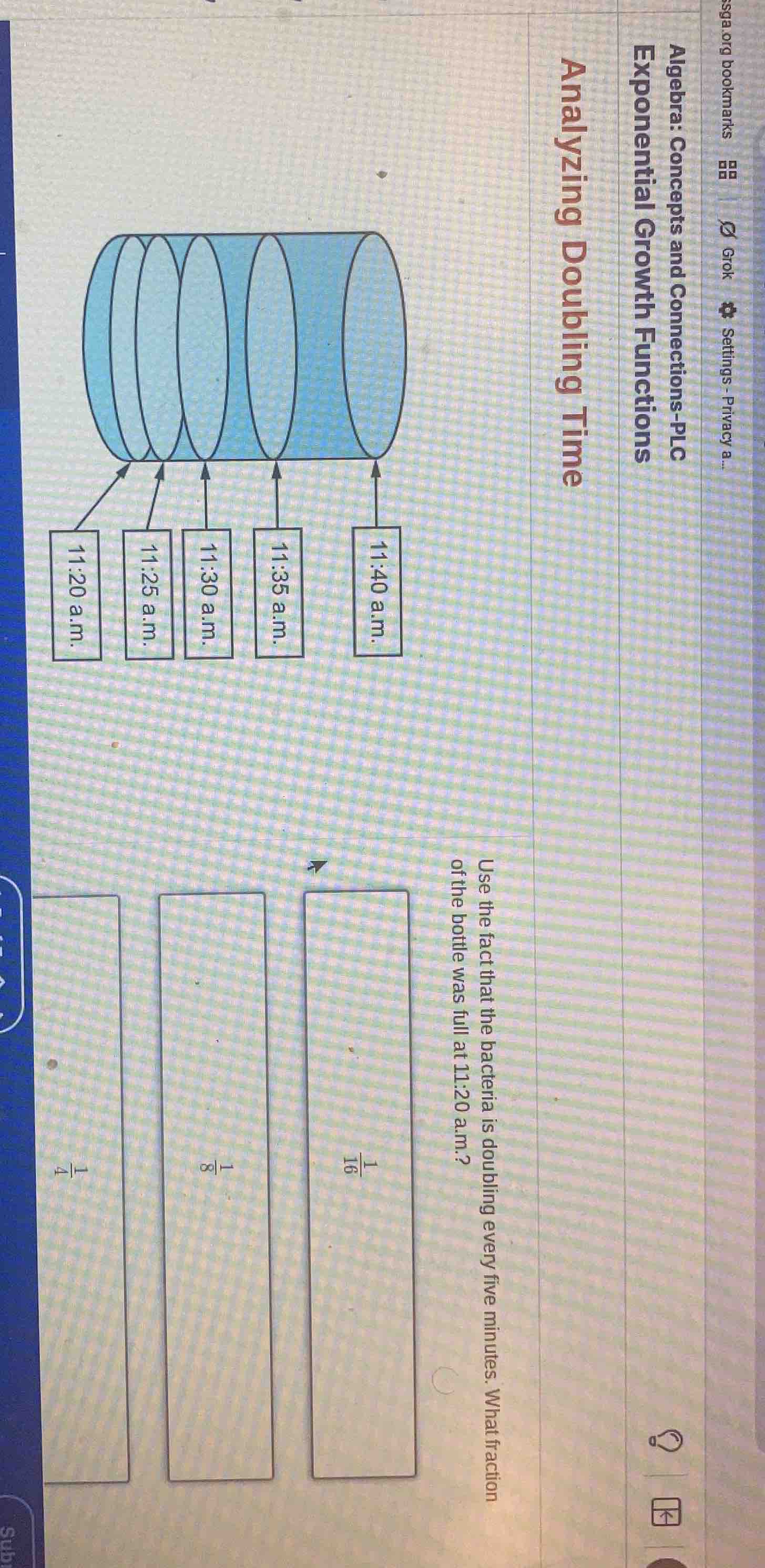 analyzing doubling time use the fact that the bacteria is doubling ever…