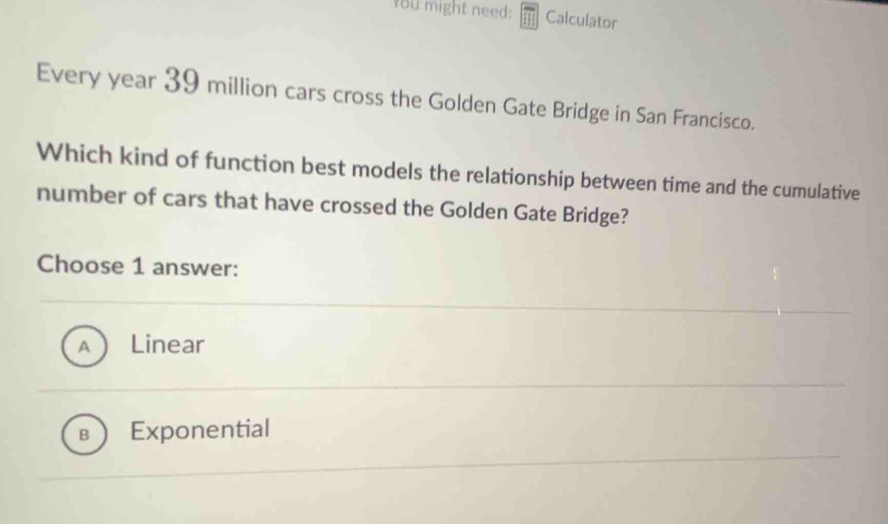 you might need: calculator every year 39 million cars cross the golden …