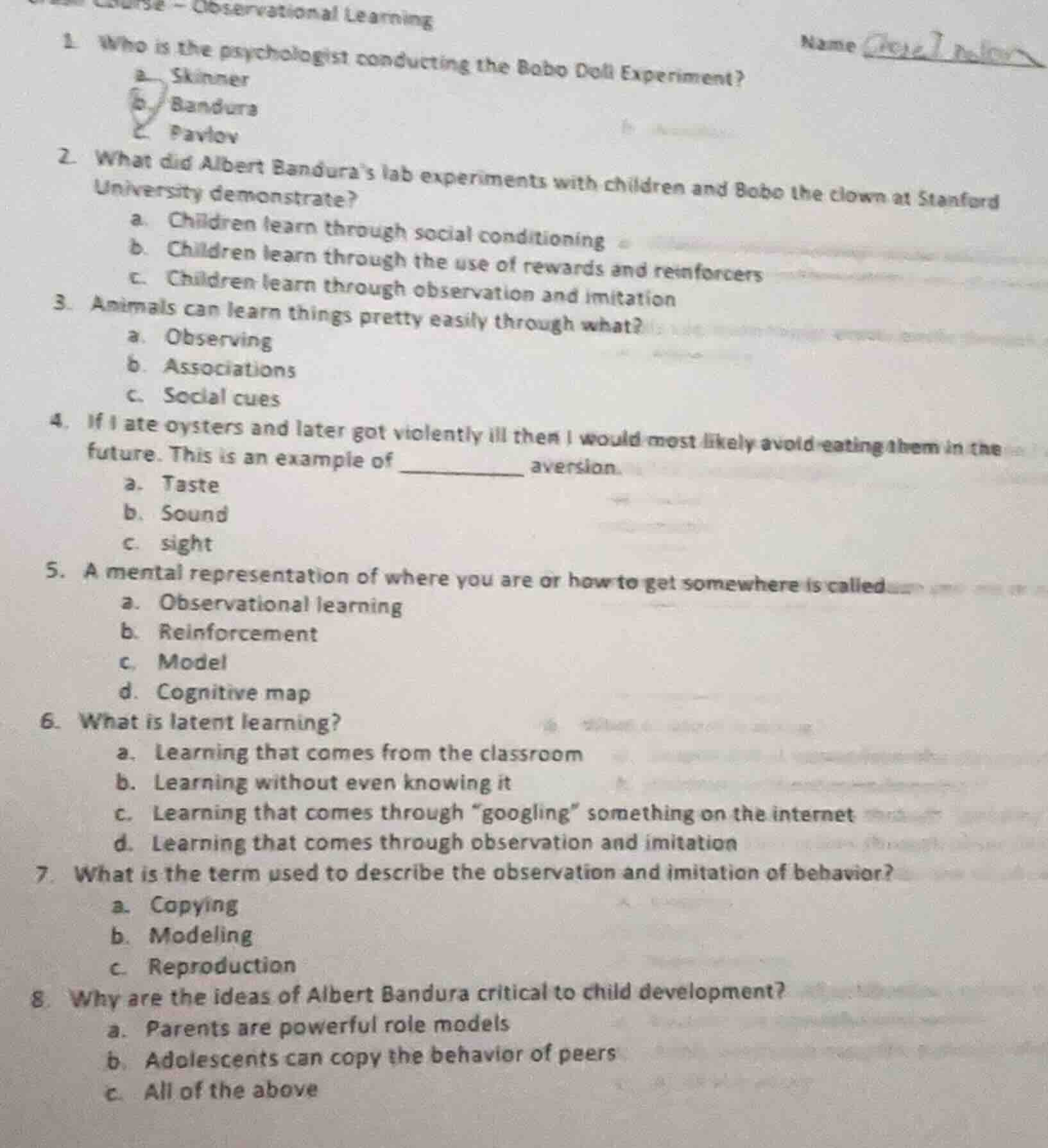 1 who is the psychologist conducting the bobo doll experiment? a skinne…