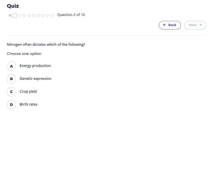 quiz question 2 of 10 nitrogen often dictates which of the following? c…