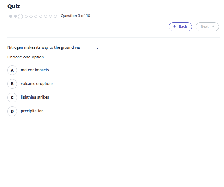 quiz question 3 of 10 nitrogen makes its way to the ground via ______. …