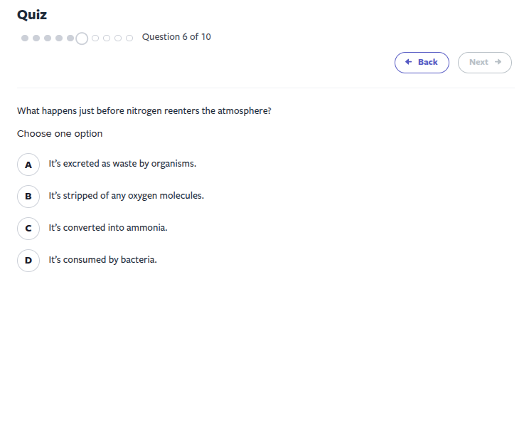 quiz question 6 of 10 what happens just before nitrogen reenters the at…