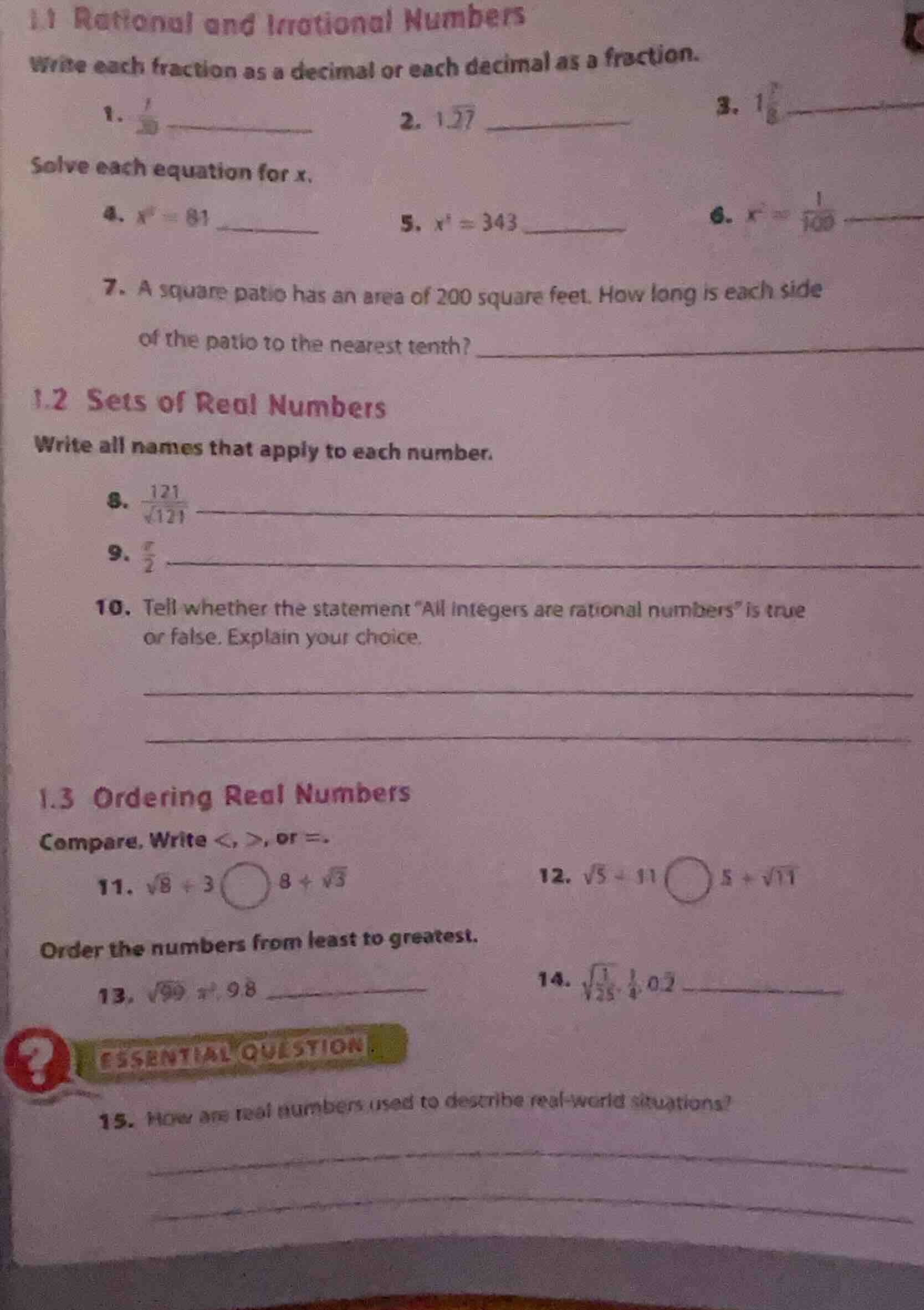 1.1 rational and irrational numbers write each fraction as a decimal or…