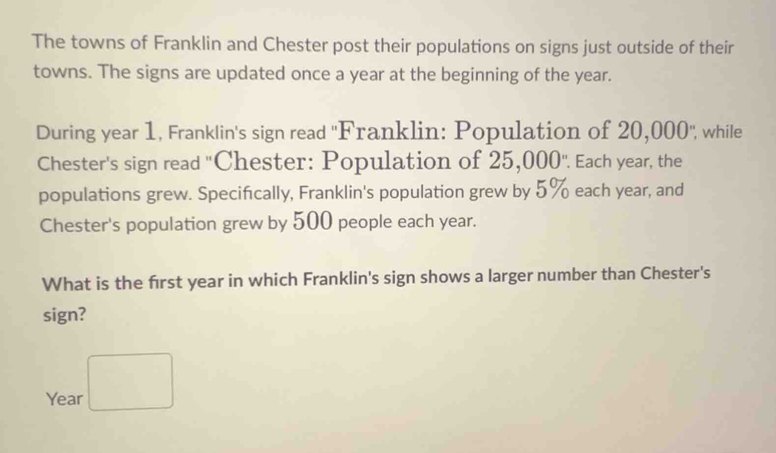 the towns of franklin and chester post their populations on signs just …