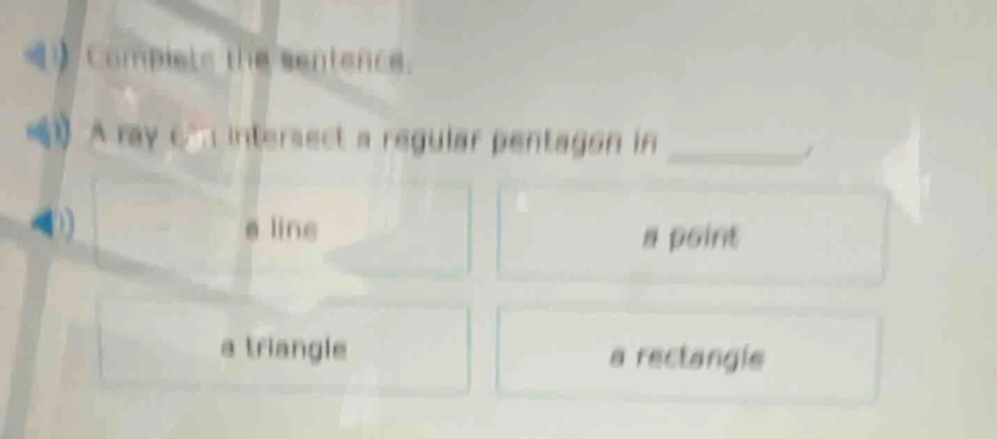 complete the sentence. a ray can intersect a regular pentagon in ______…