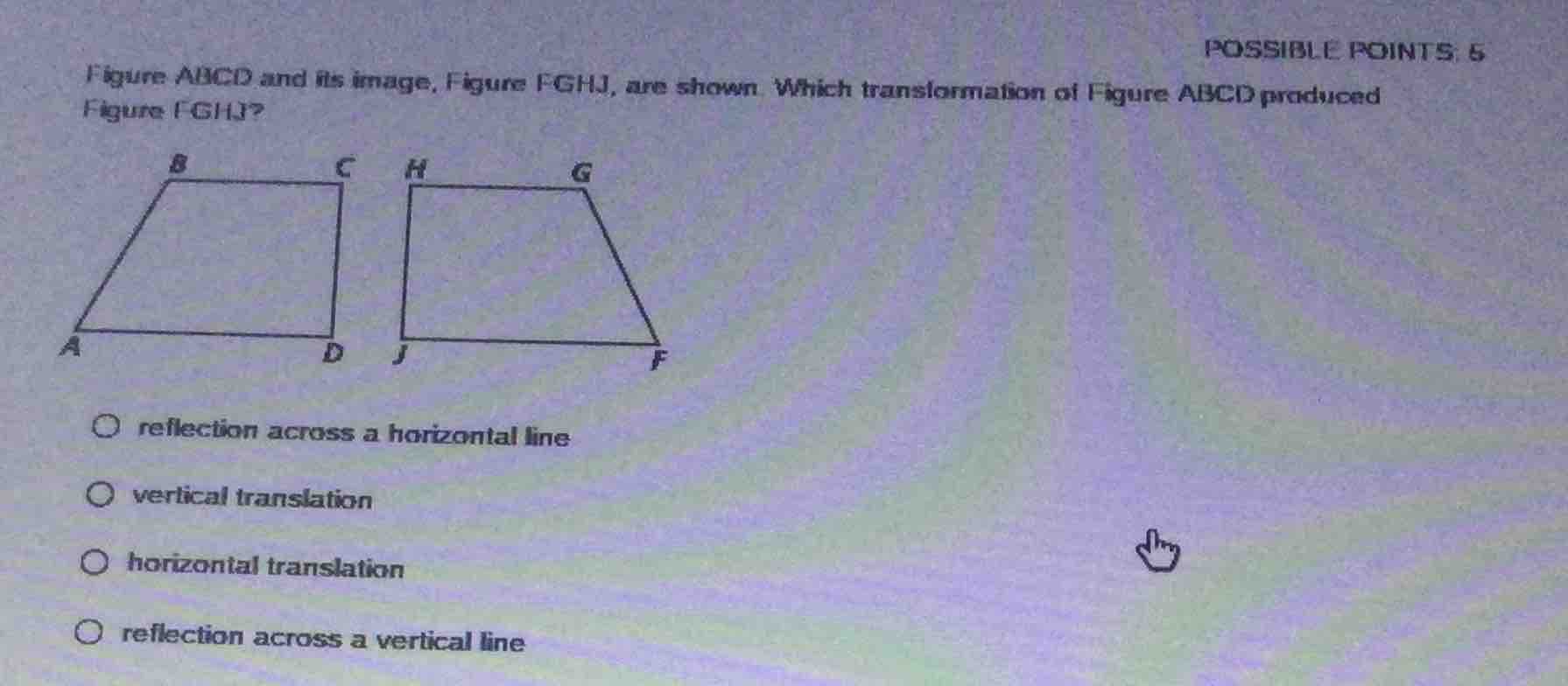 figure abcd and its image, figure fghj, are shown. which transformation…