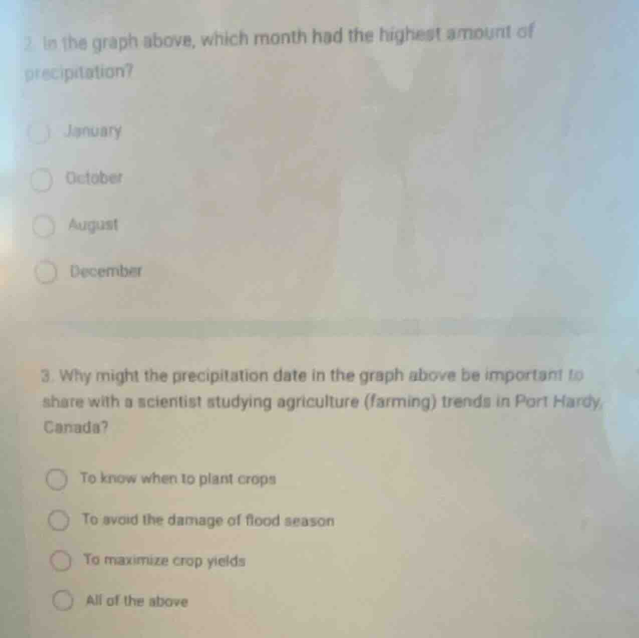 2. in the graph above, which month had the highest amount of precipitat…