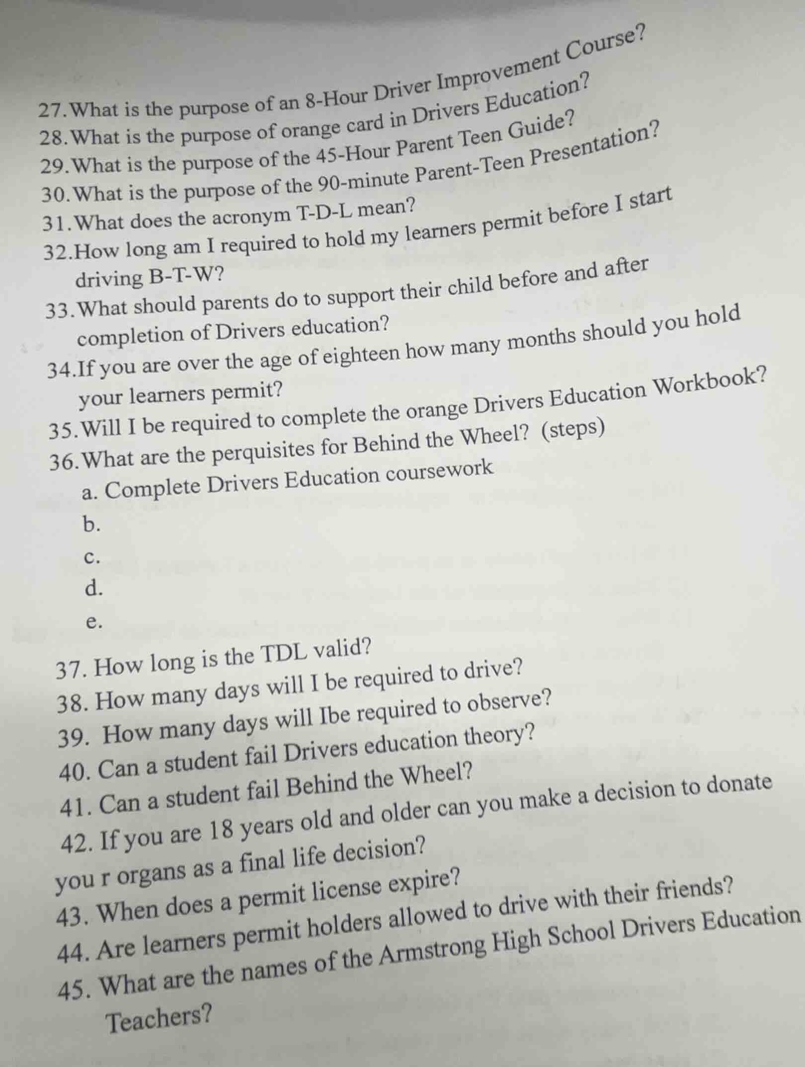27. what is the purpose of an 8 - hour driver improvement course? 28. w…