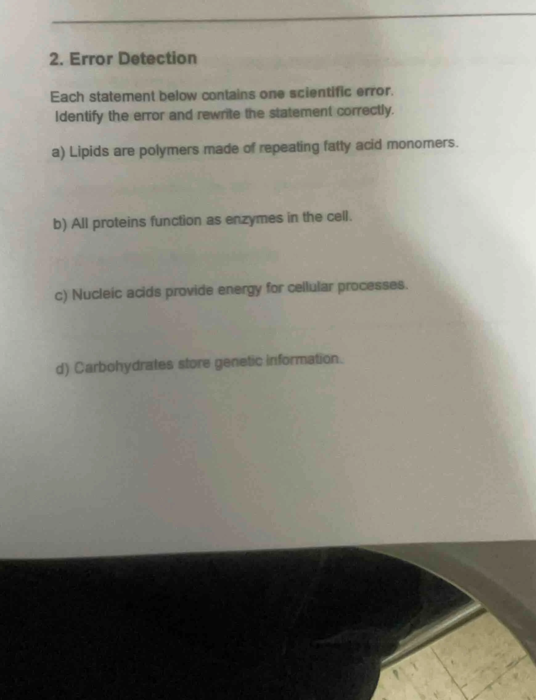 2. error detection each statement below contains one scientific error. …