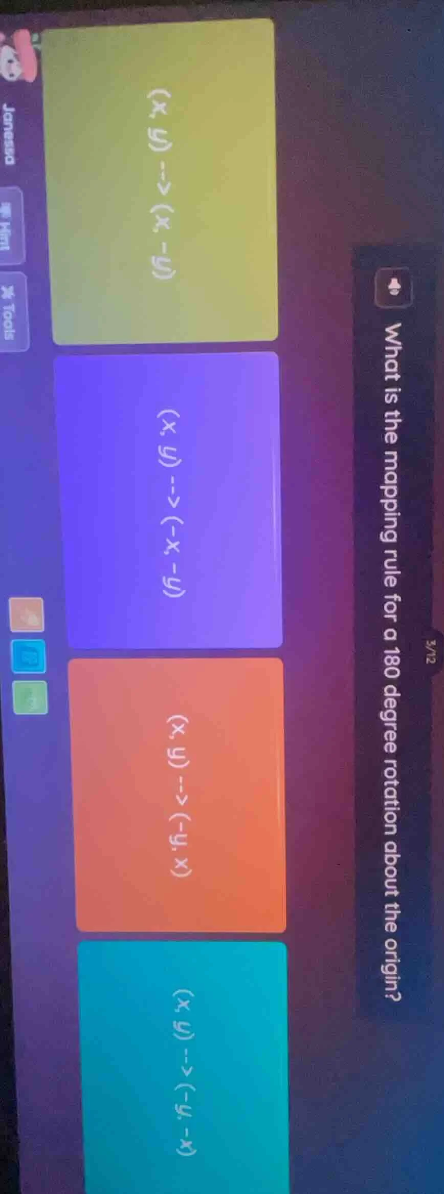 what is the mapping rule for a 180 degree rotation about the origin? $(…