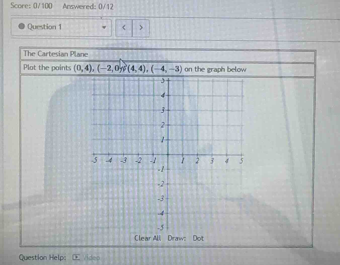 the cartesian plane plot the points (0,4), (-2,0), (4,4), (-4, -3) on t…