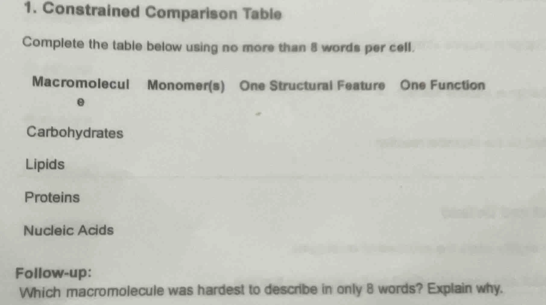 1. constrained comparison table complete the table below using no more …