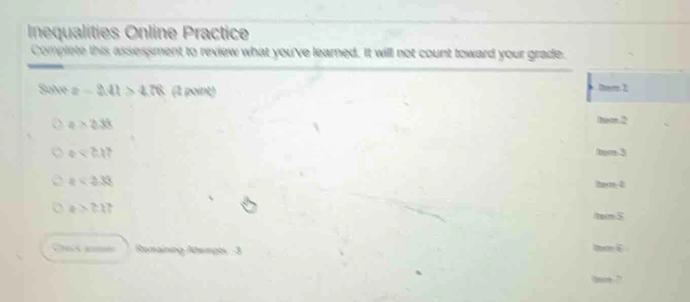 inequalities online practice complete this assessment to review what yo…