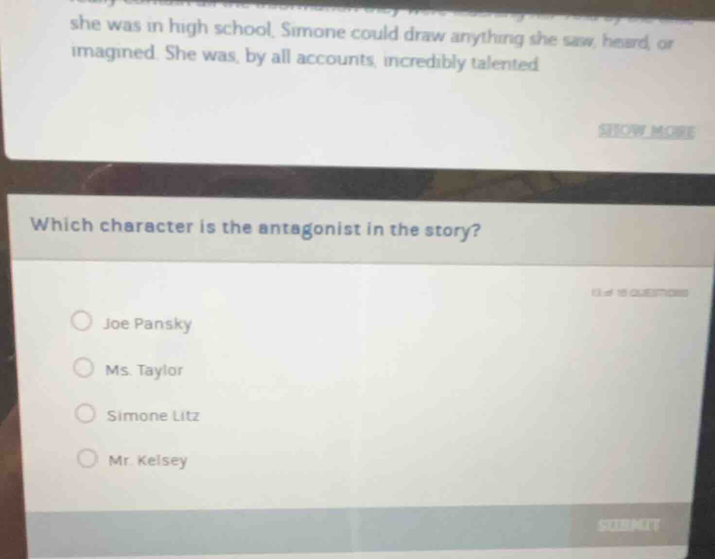 which character is the antagonist in the story? 11 of 15 questions joe …
