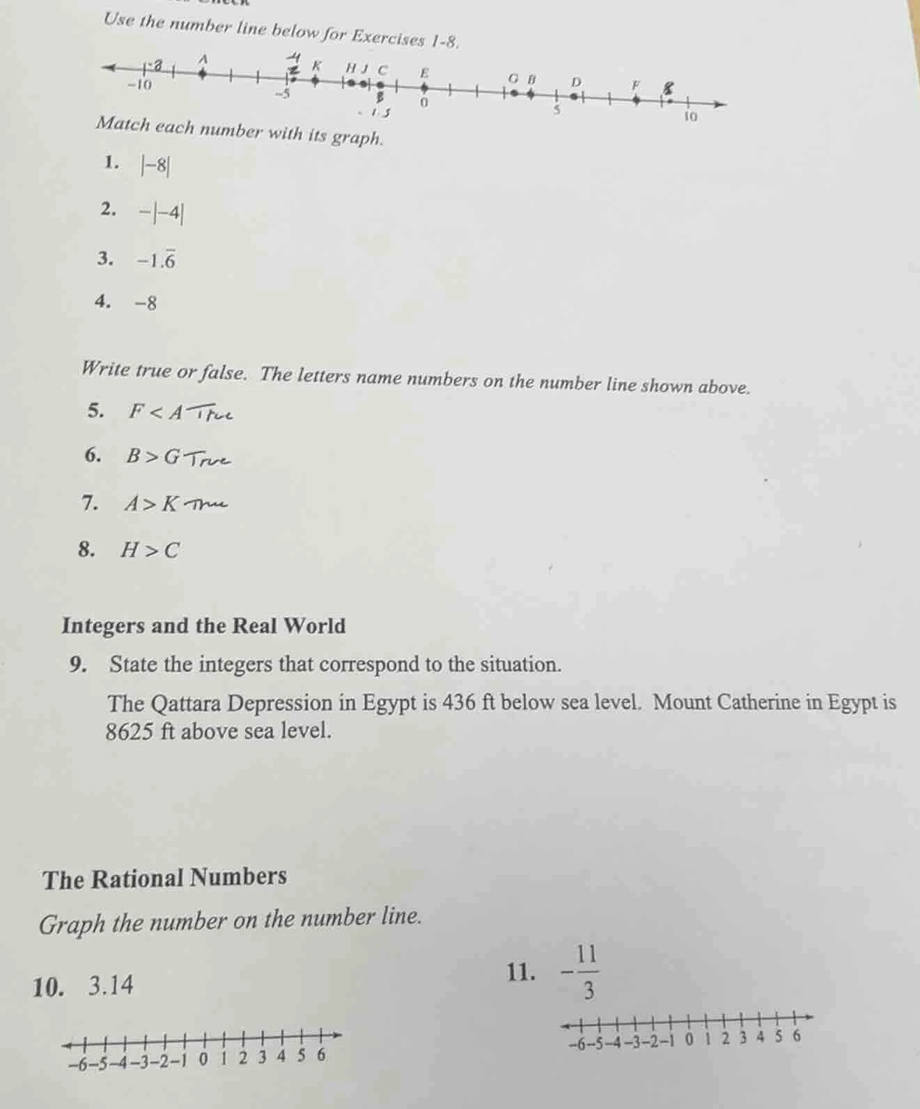 use the number line below for exercises 1-8. match each number with its…