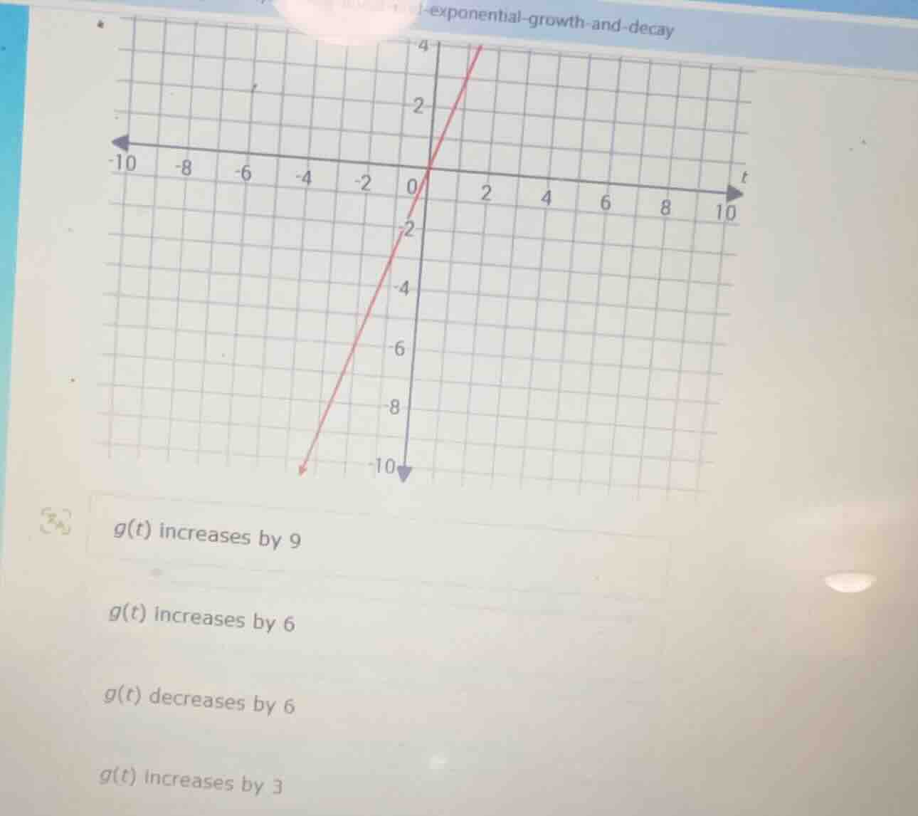 exponential - growth - and - decay $g(t)$ increases by 9 $g(t)$ increas…