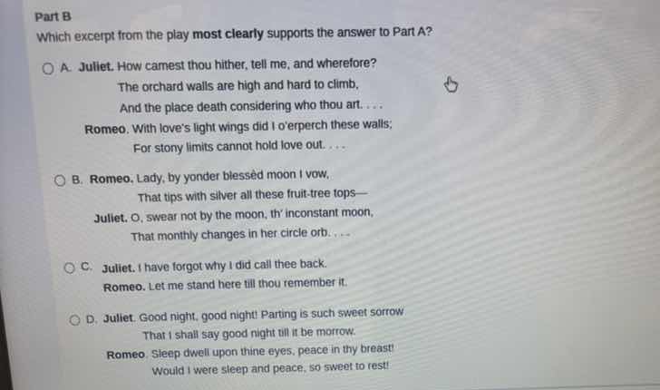 part b which excerpt from the play most clearly supports the answer to …