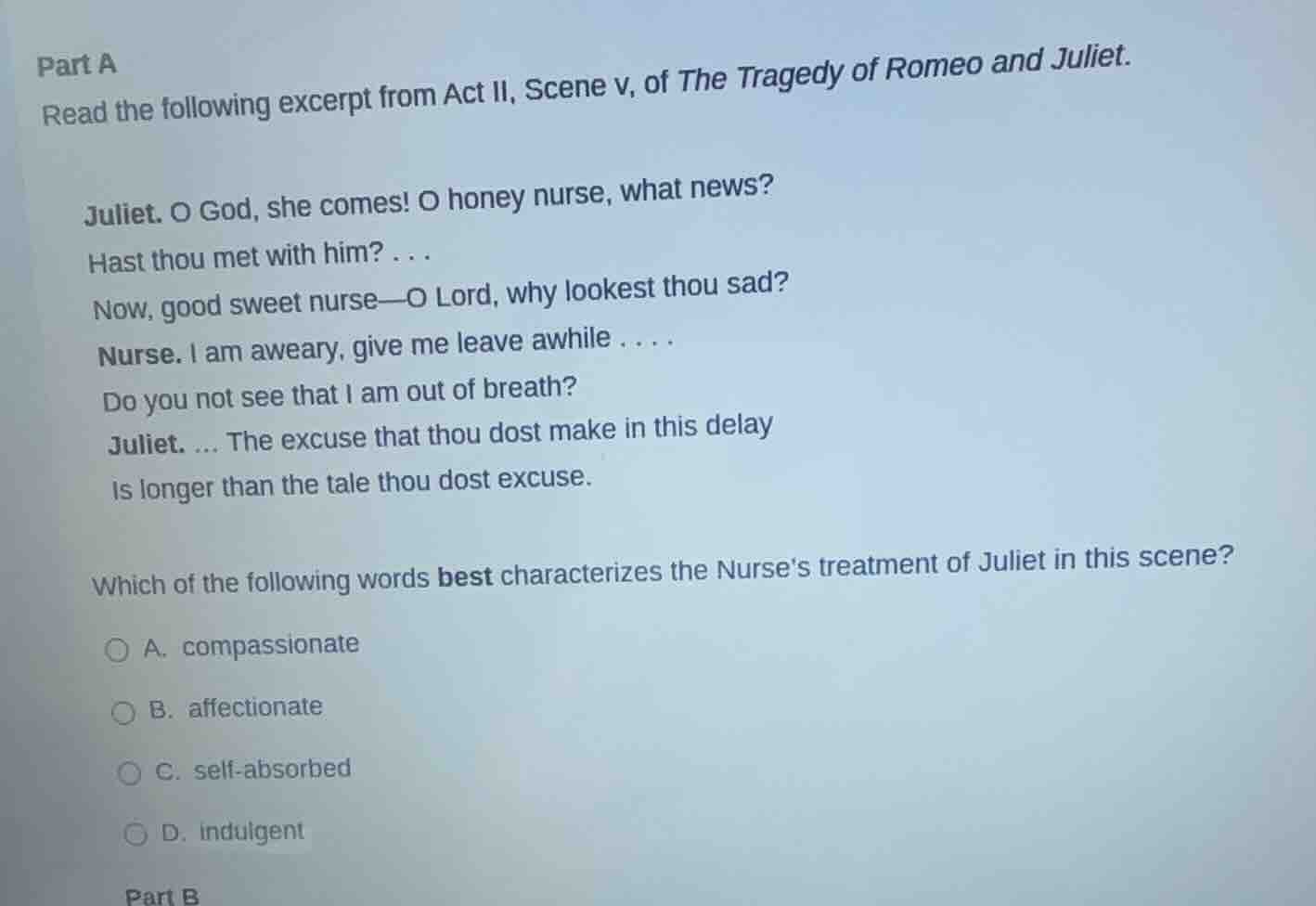 part a read the following excerpt from act ii, scene v, of the tragedy …