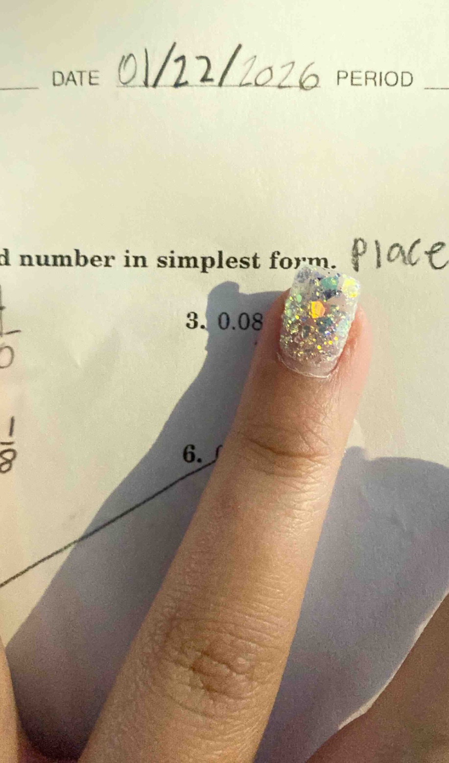 date 01/22/2026 period d number in simplest form. place 3. 0.08 6.