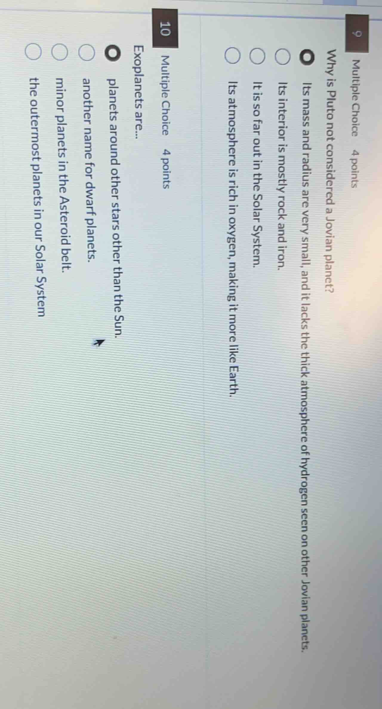 multiple choice 4 points why is pluto not considered a jovian planet? i…