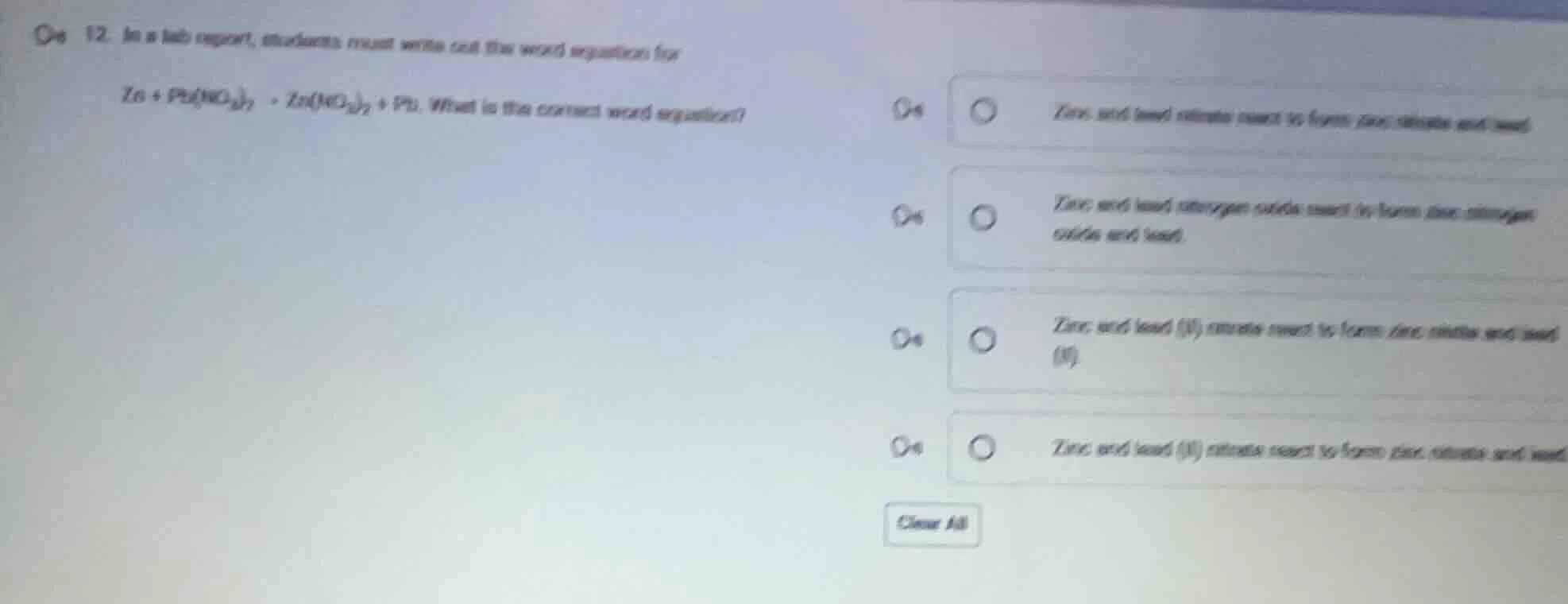 12. in a lab report, students must write out the word equation for zn +…
