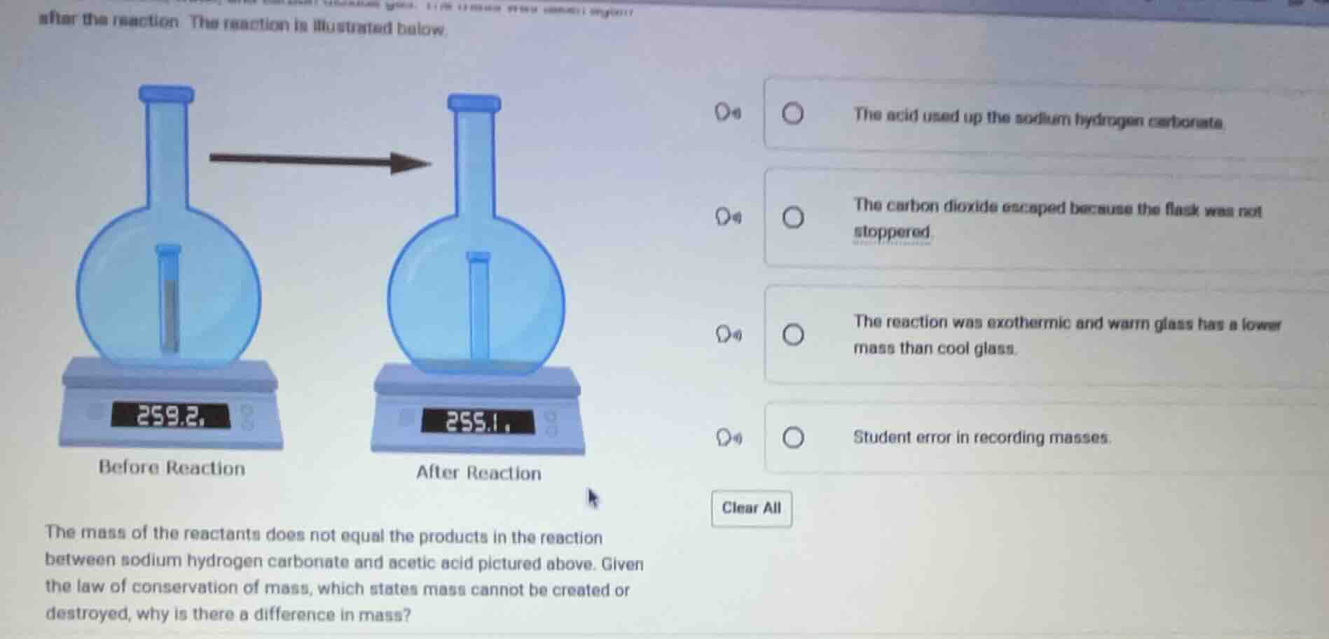 after the reaction. the reaction is illustrated below. the mass of the …