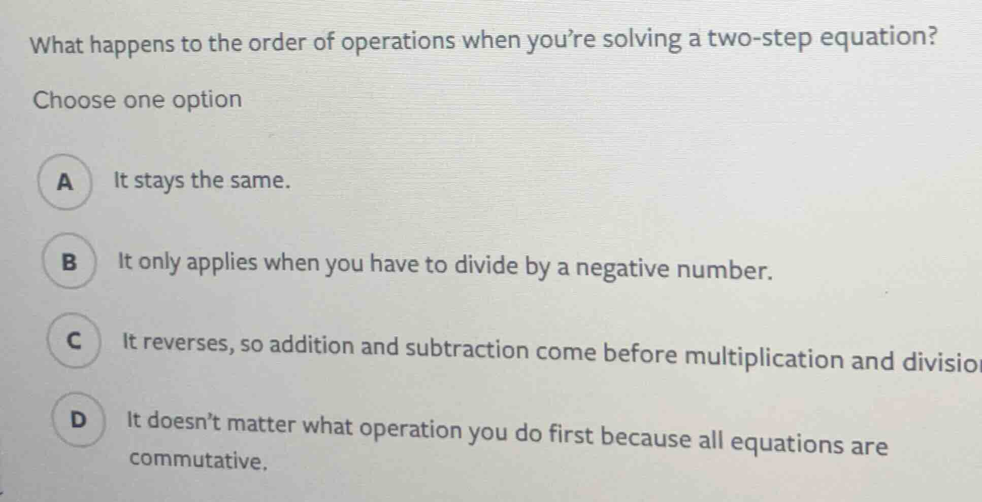 what happens to the order of operations when you’re solving a two - ste…