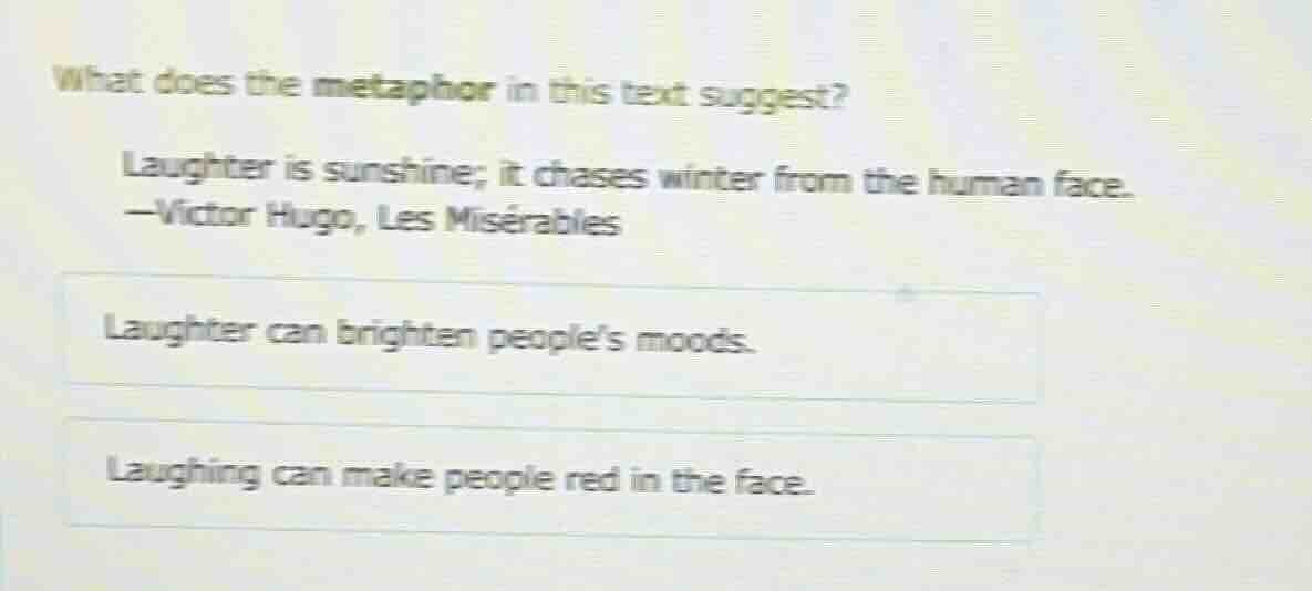 what does the metaphor in this text suggest? laughter is sunshine; it c…