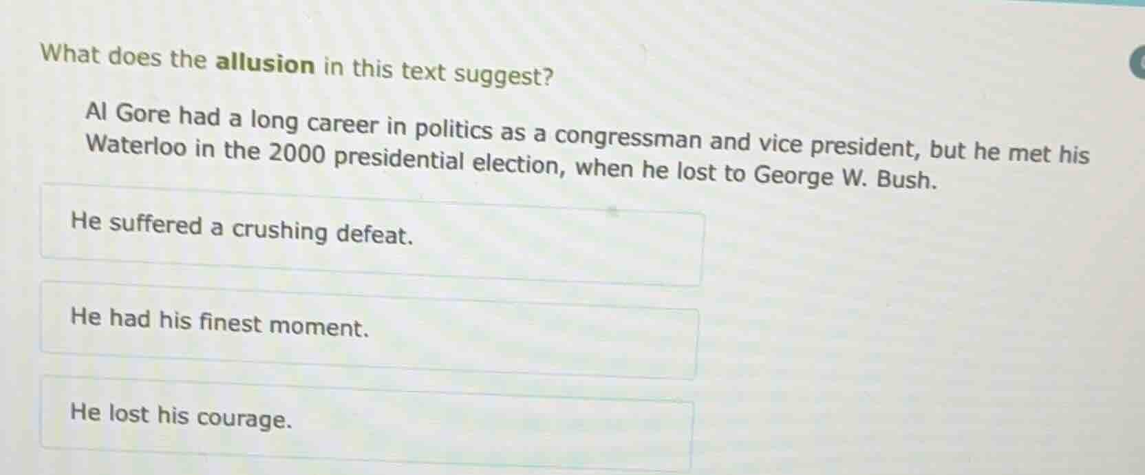 what does the allusion in this text suggest? al gore had a long career …