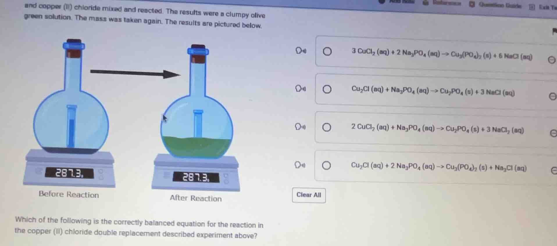 and copper (ii) chloride mixed and reacted. the results were a clumpy o…