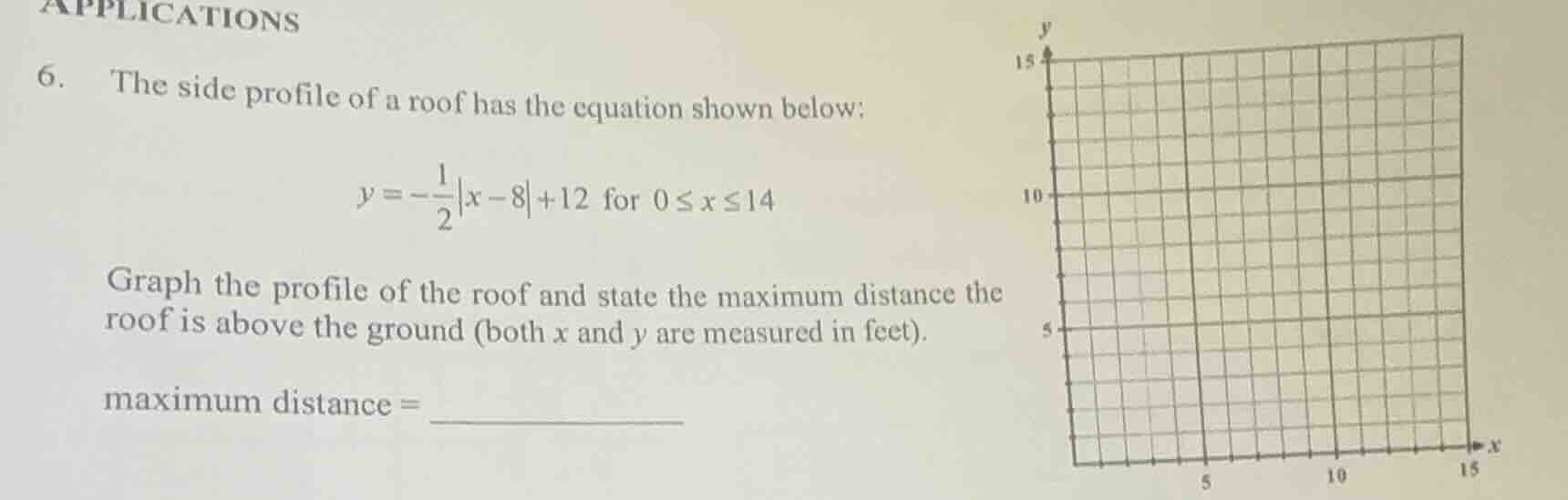 applications 6. the side profile of a roof has the equation shown below…