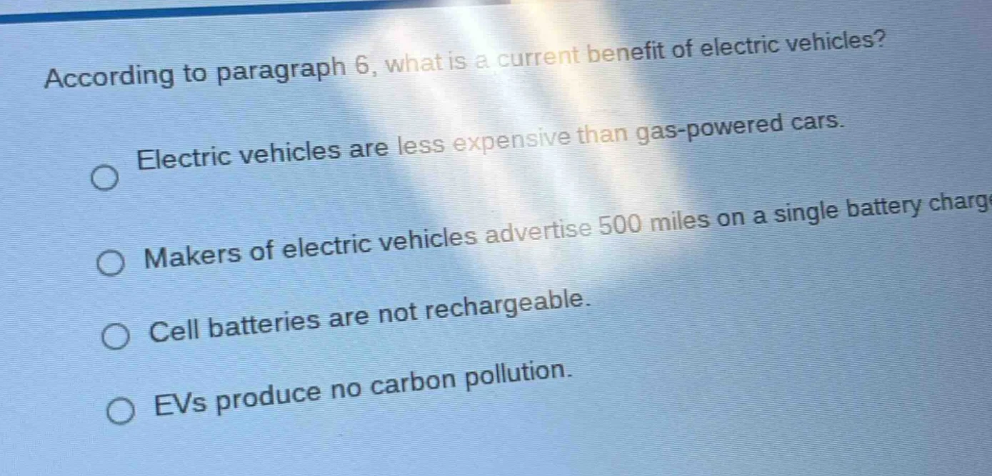 according to paragraph 6, what is a current benefit of electric vehicle…