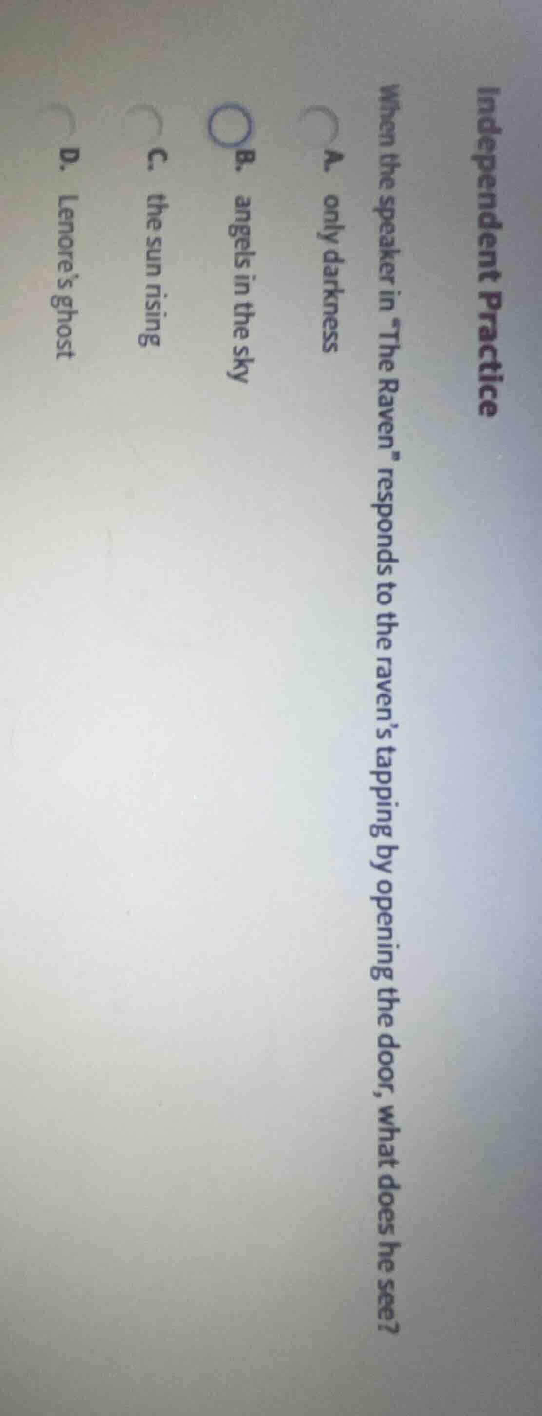 independent practice when the speaker in \the raven\ responds to the ra…