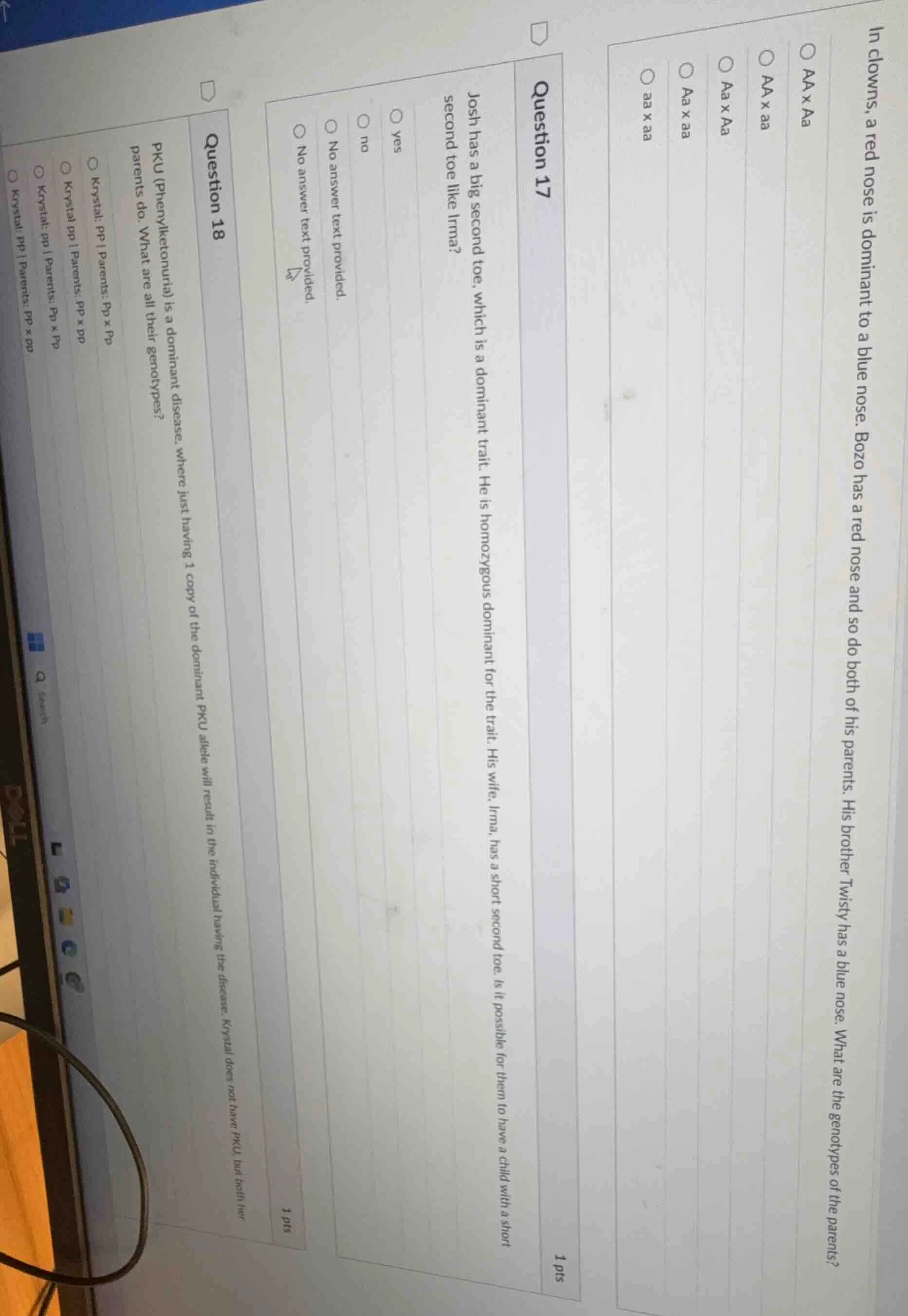 in clowns, a red nose is dominant to a blue nose. bozo has a red nose a…