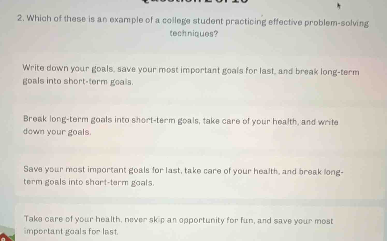 2. which of these is an example of a college student practicing effecti…