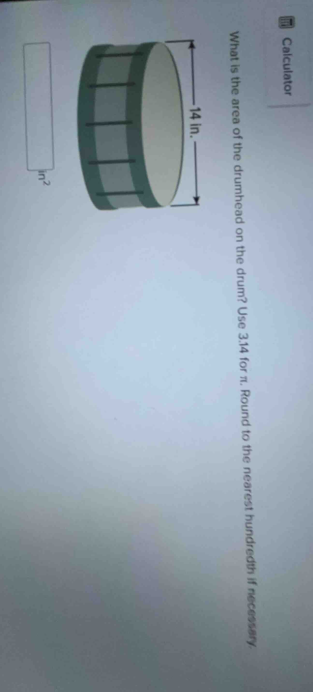 what is the area of the drumhead on the drum? use 3.14 for \\(\\pi\\). …