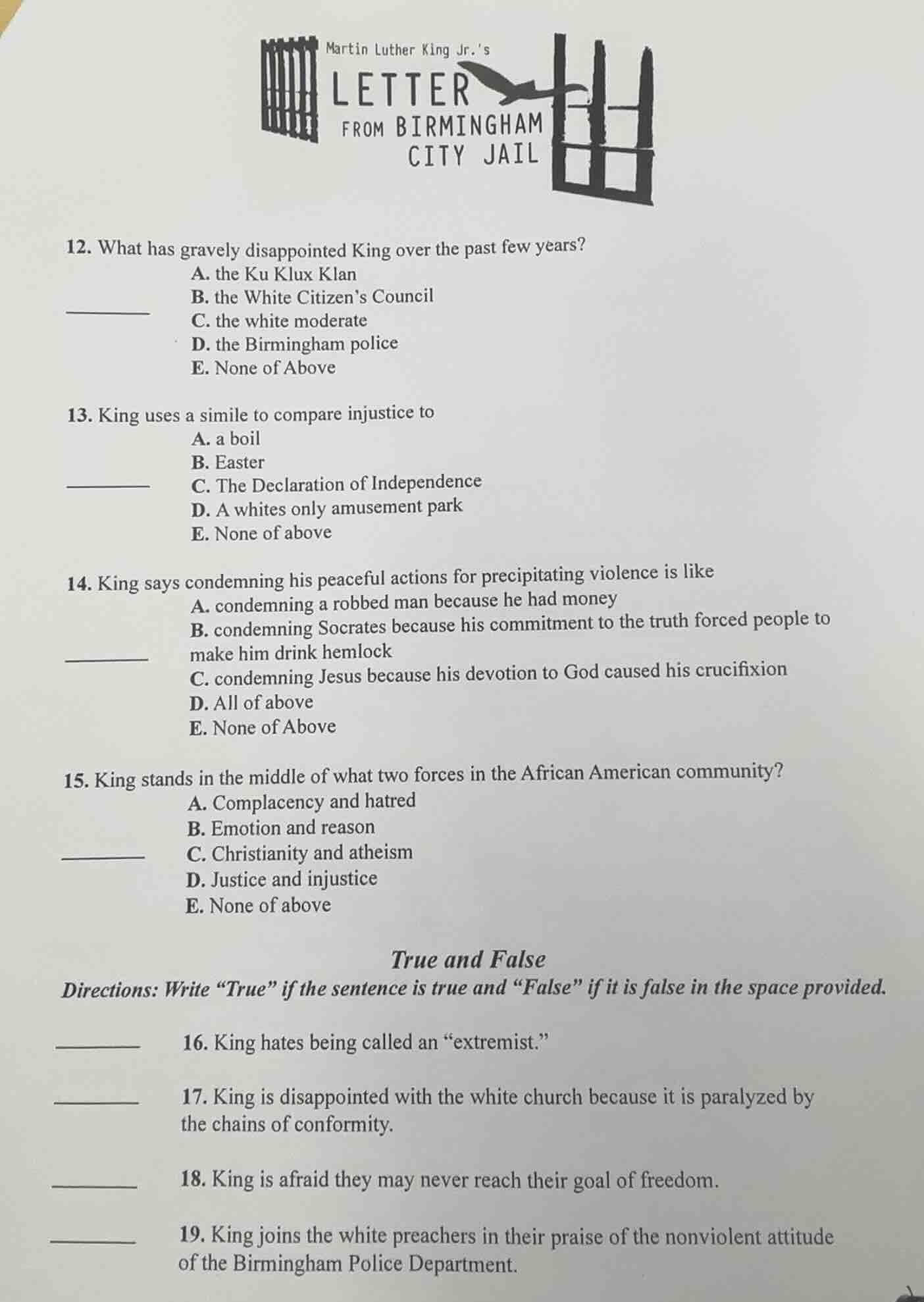 martin luther king jr.s letter from birmingham city jail 12. what has g…