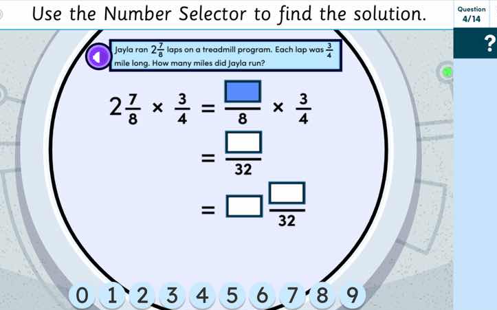 use the number selector to find the solution. jayla ran $2\\frac{7}{8}$…