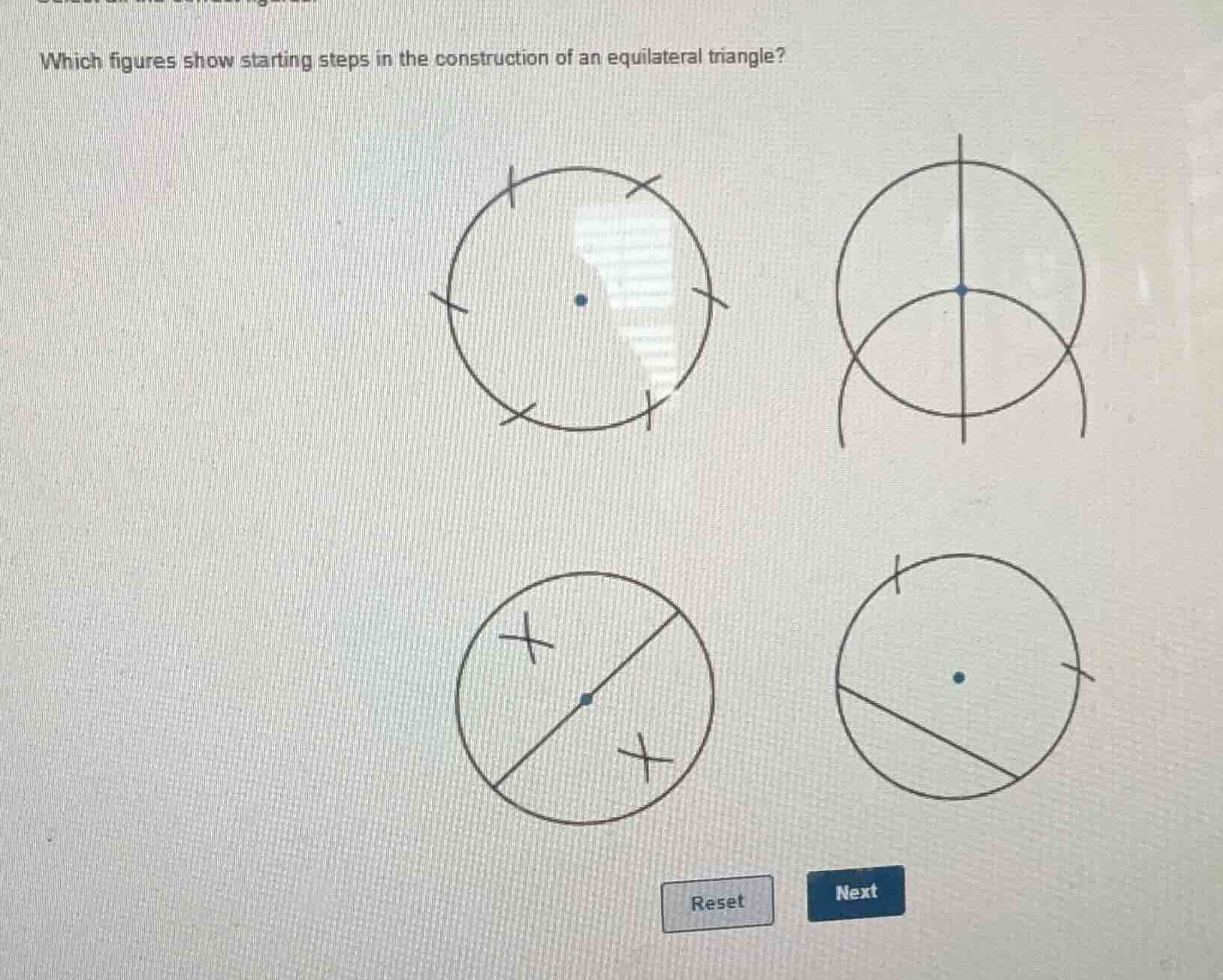 which figures show starting steps in the construction of an equilateral…