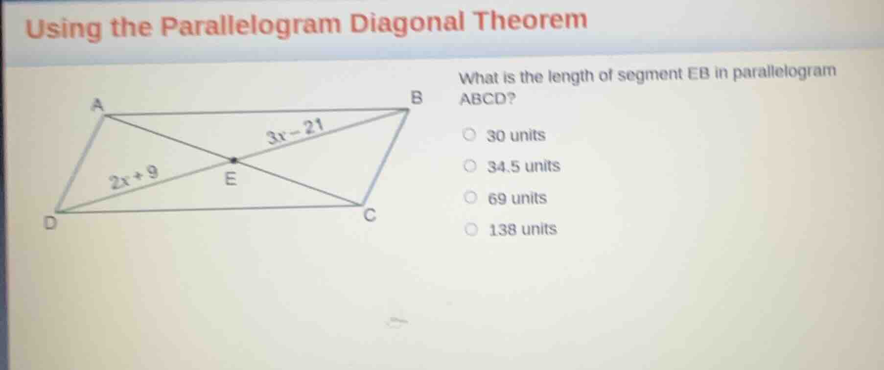 using the parallelogram diagonal theorem what is the length of segment …